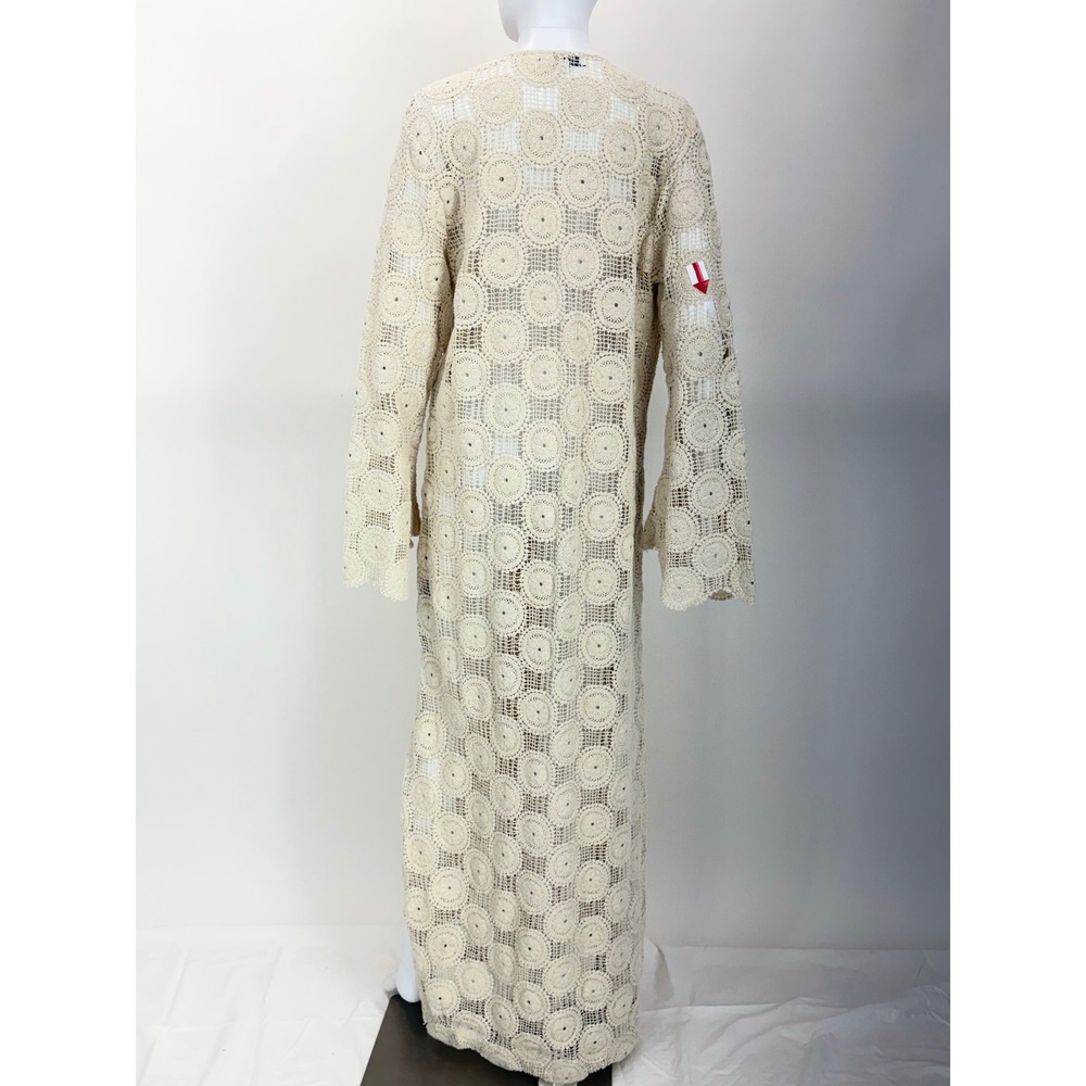 Ronny Kobo Collective Beige Crochet Medallion Maxi Dress Long Sleeve XXL AS IS - Picture 4 of 7